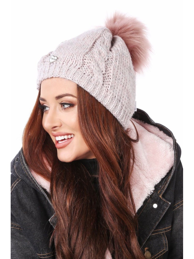 Winter hat with a pompom, powder C39 - Online store - Boutique